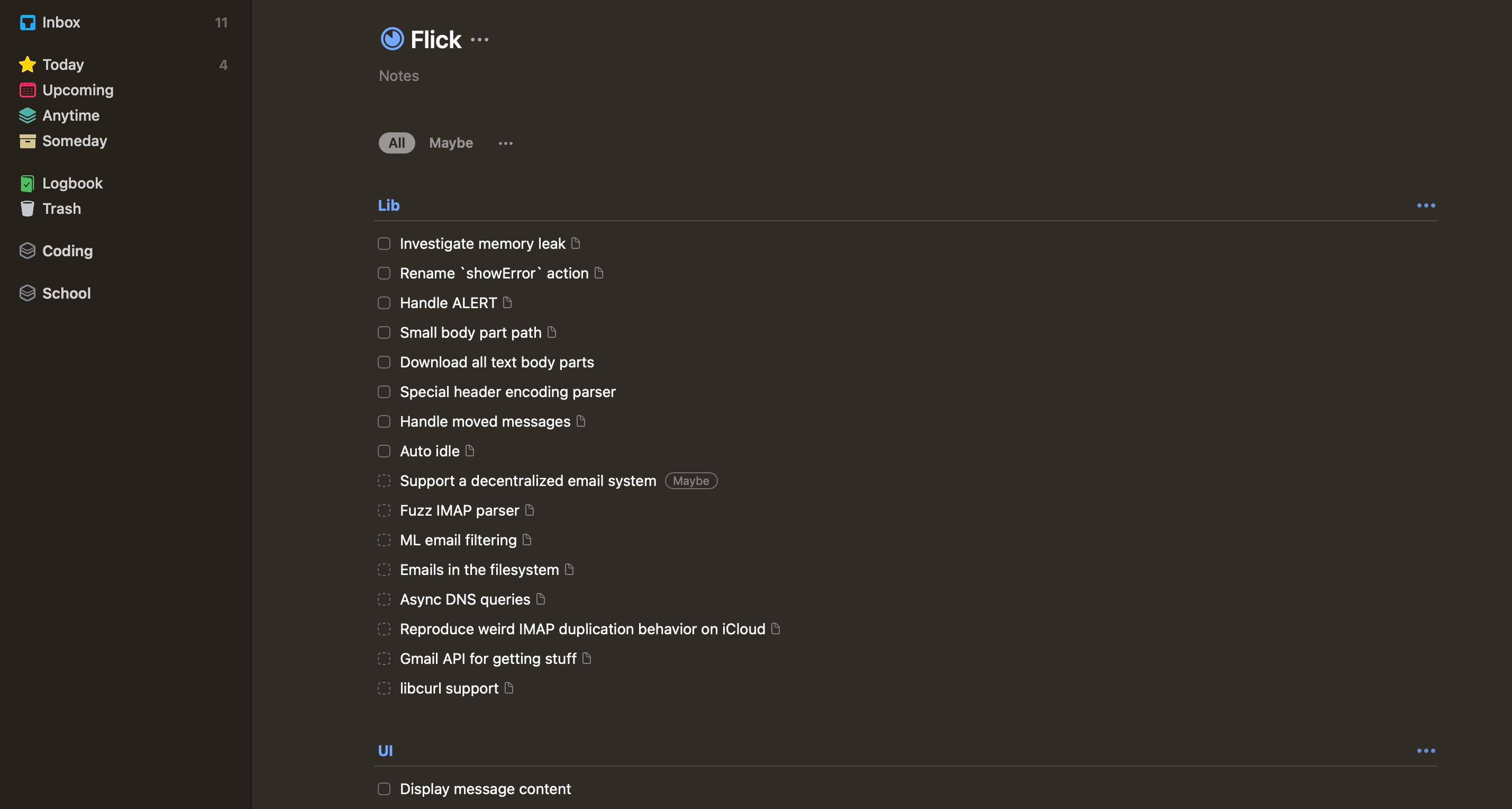 One of my project-specific to-do lists